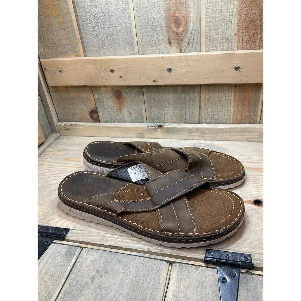 MEX 29 US11 JBE Jean Baptiste Ebrard Mens Slides Sandals Slip On Leather Brown